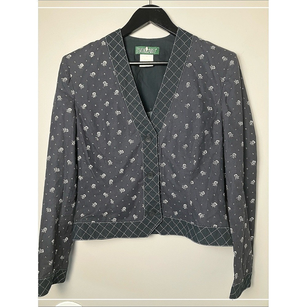 Souleiado Vintage Women's Navy Floral Cotton Cropped Blazer Size‎ 40 (US 8)